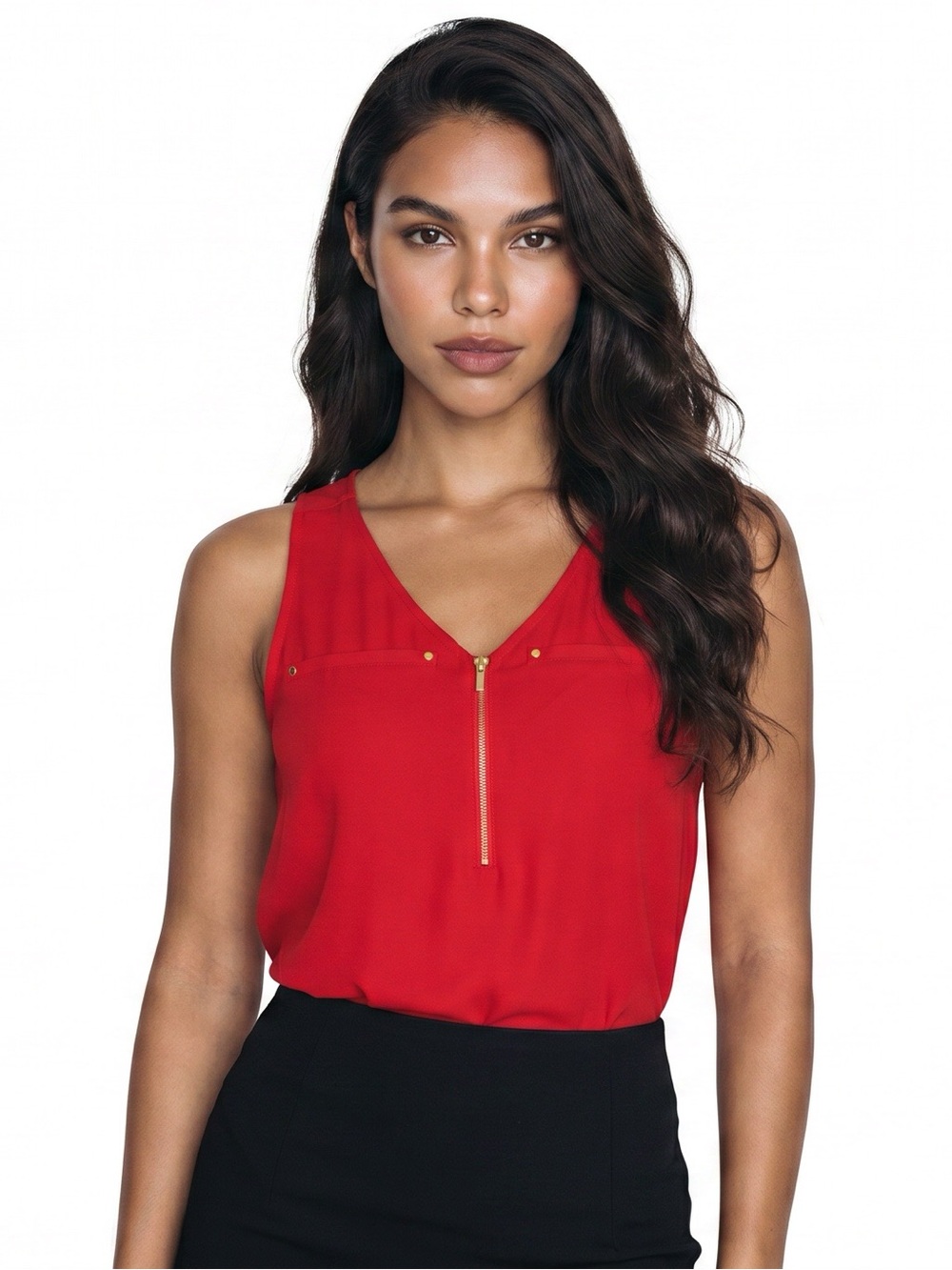 Express Red V-Neck Sleeveless Zip-Front Camisole-NWT